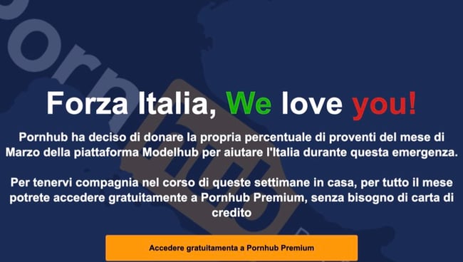 Pornhub abbonamento gratis per coronavirus