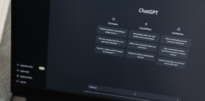 Schermata di esempio di ChatGPT da desktop. La visuale è quella di un chatbot.