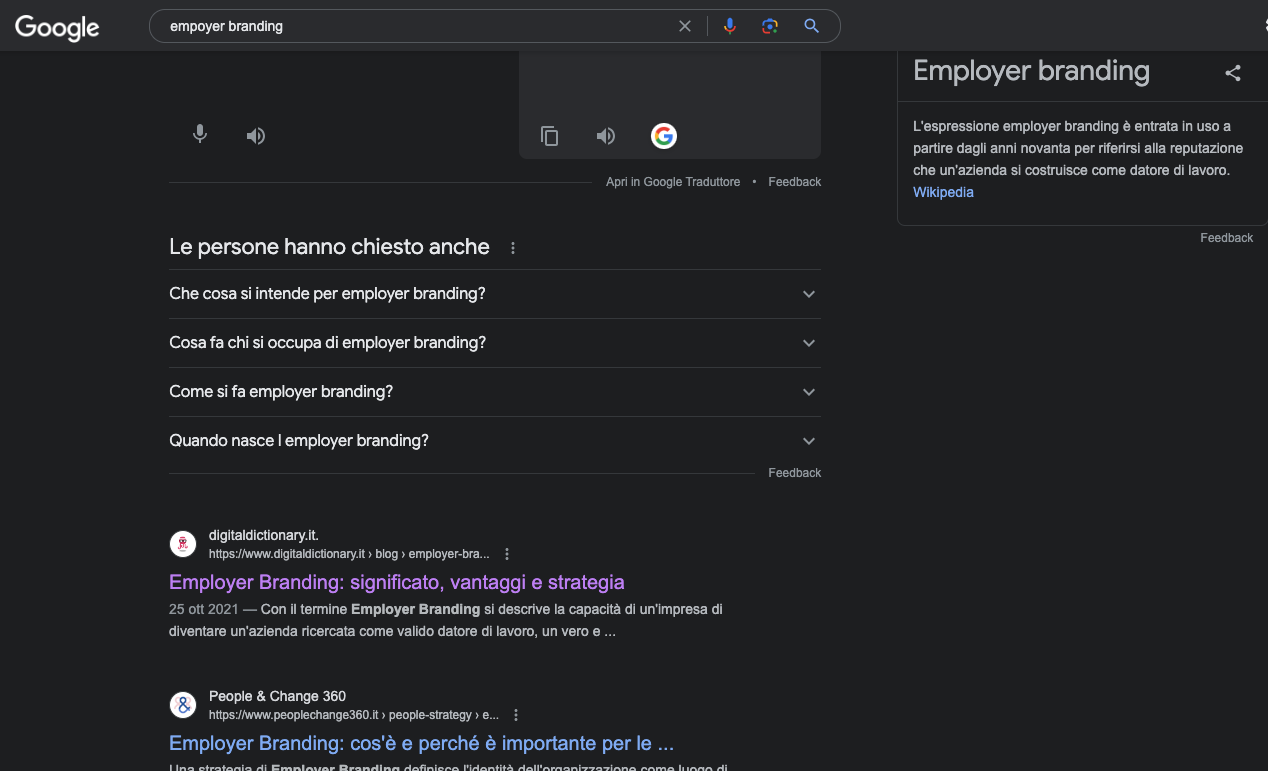 SERP Google per employer branding